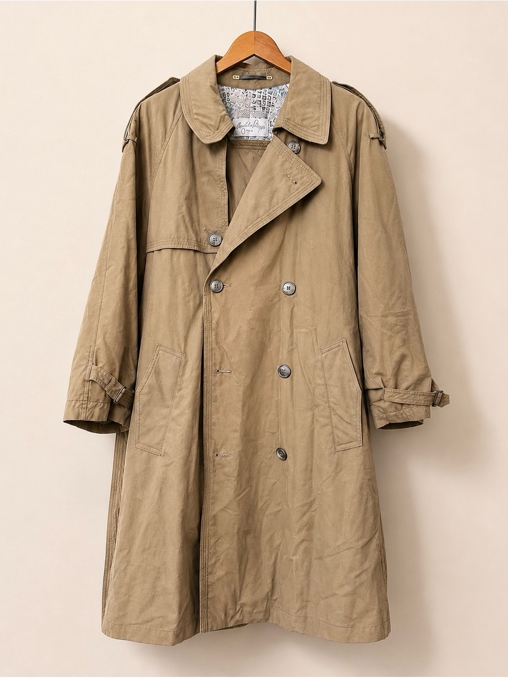 Vintage Angelo Litrico Tan Belted Double-Breasted Trench Coat